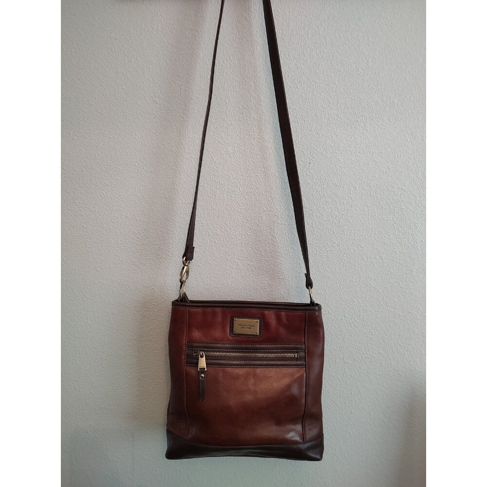 Tignanello Brown Leather Crossbody Shoulder bag 10in x 11in